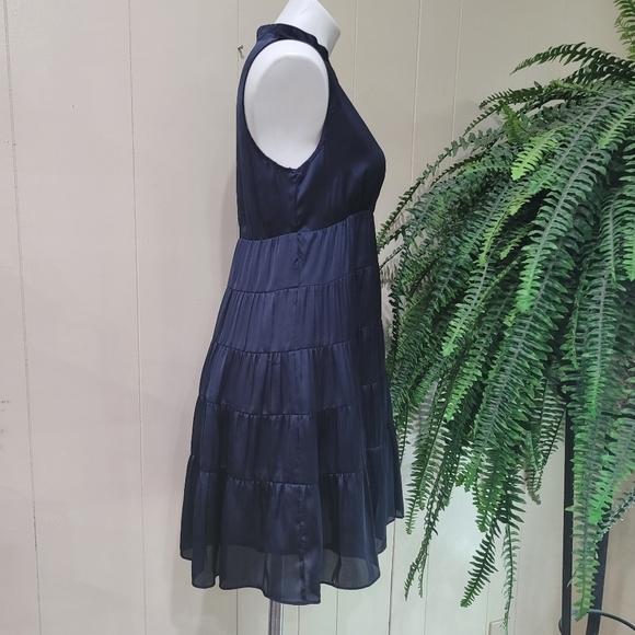 ​🛍️ Stunning Navy Blue V-Neck Tiered Mini Dress - Sleeveless & Flowy Vaca Vibes - Picture 5 of 12
